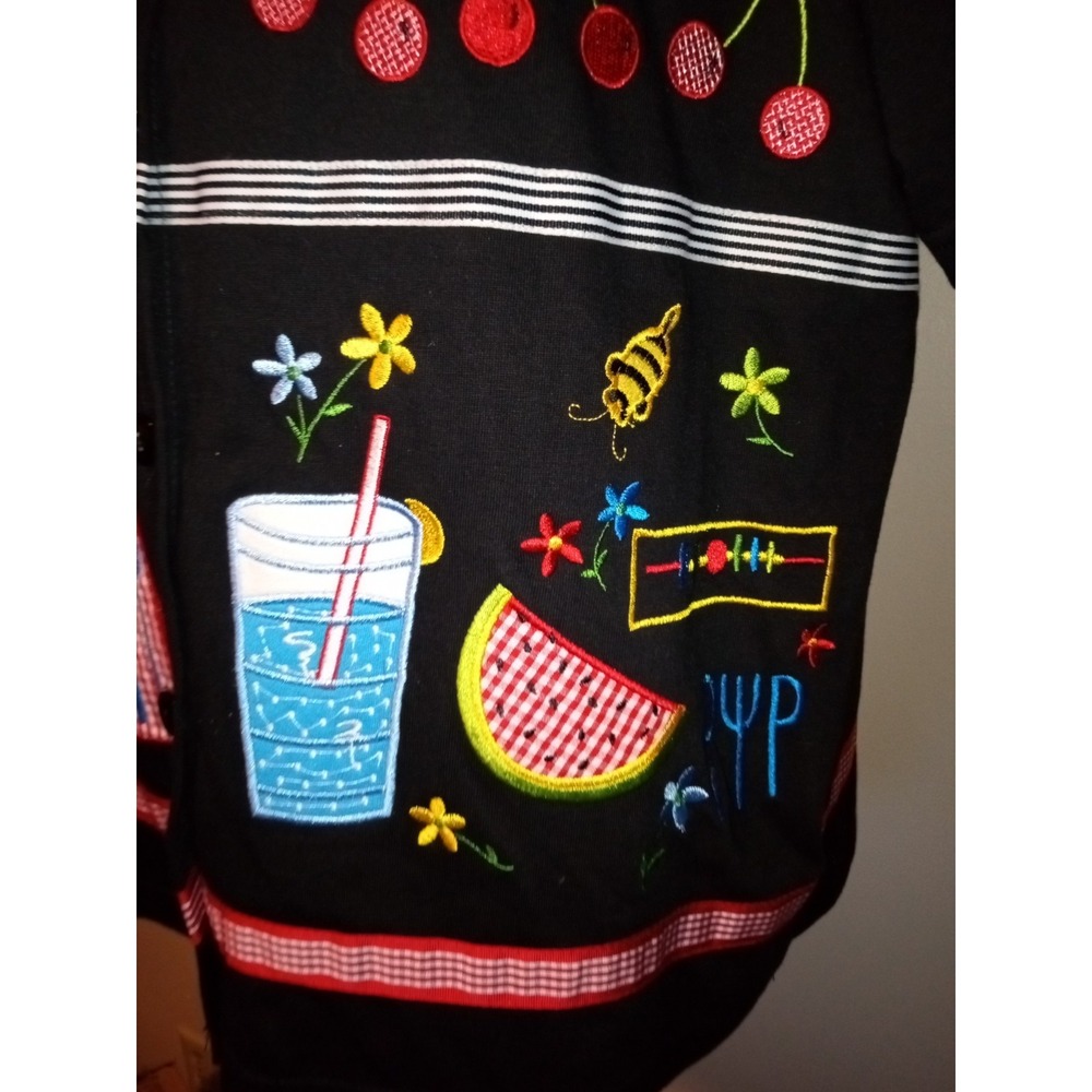 Onque Casuals Picnic Theme Embroidered Button Front shirt black Medium - Picture 5 of 10